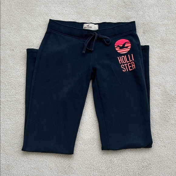 Hollister Pants - Hollister Dark Blue Straight Leg Joggers with Bright Pink Logo